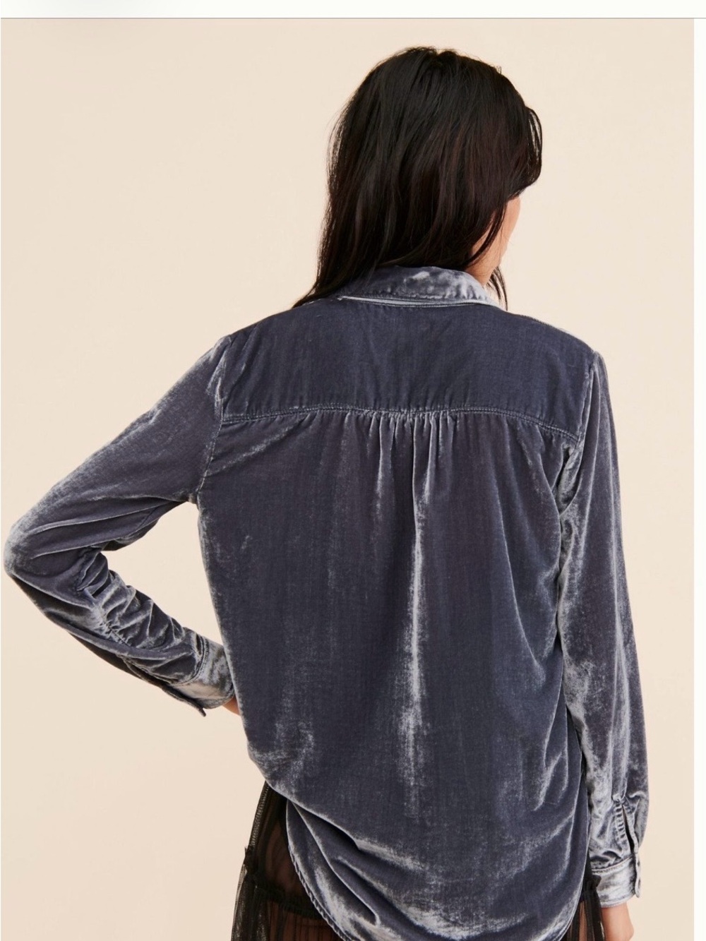 Women's Velvet Button-Down Shirt Jacket - Slate Purple - Picture 2 of 4